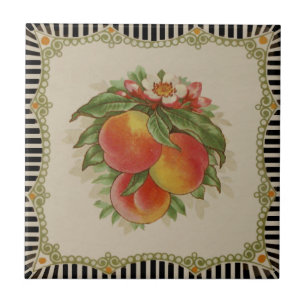 Striking Retro Transferware Peaches Repro Tile