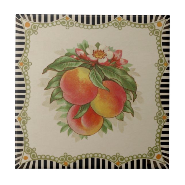 Striking Retro Transferware Peaches Repro Tile (Front)