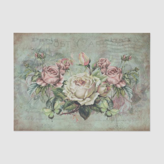 Striking Roses on Vintage Grey Background Tissue Paper (Front)