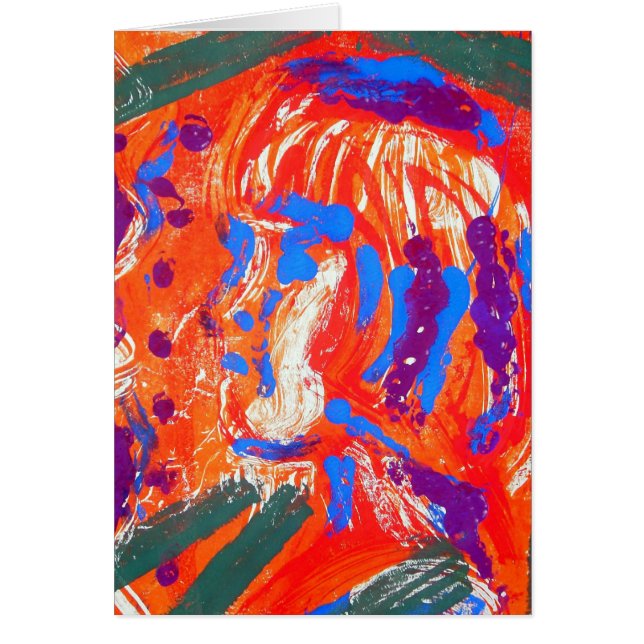 Striking semi-abstract orange green blue print (Front)