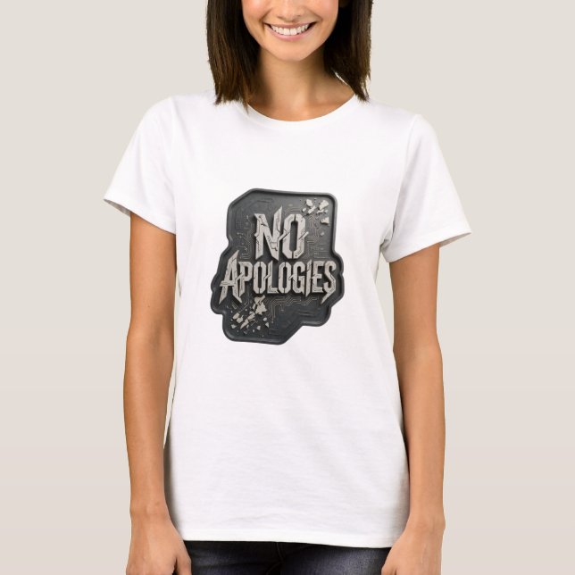 Striking Silver NO APOLLOGIES Slogan Tee (Front)