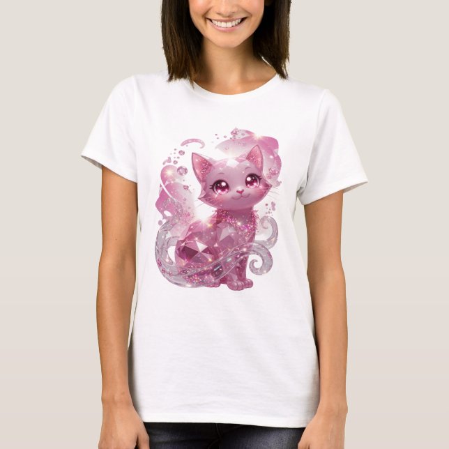 Striking Silver PINK DIAMOND CAT Statement Tee (Front)