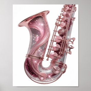Striking Silver PINK SAXOPHONE Graphic Design Poster