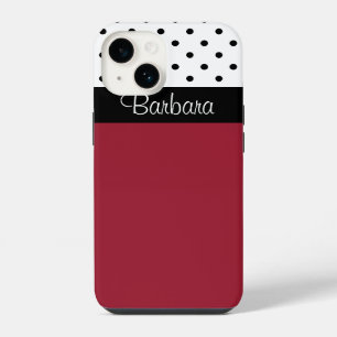 Striking Spicy Red, Black White Dots, Chic Pattern iPhone 14 Case