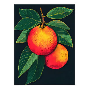 Striking Still Life: Two Oranges on a Branch Photo Print