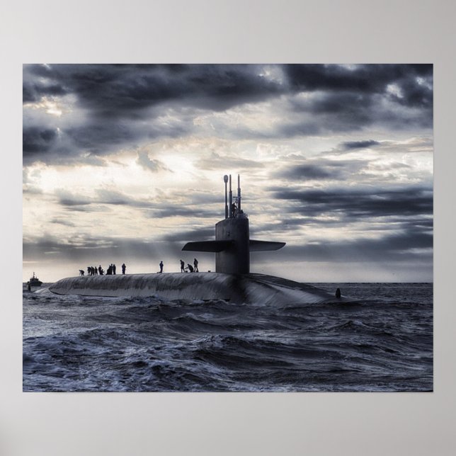 Striking Submarine in the Ocean Poster (Front)