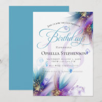 Striking Teal Amethyst Abstract Floral Birthday