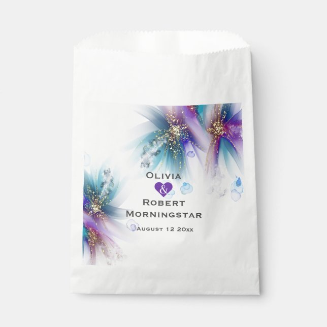 Striking Teal Purple Abstract Flower Favour Bag (Front)