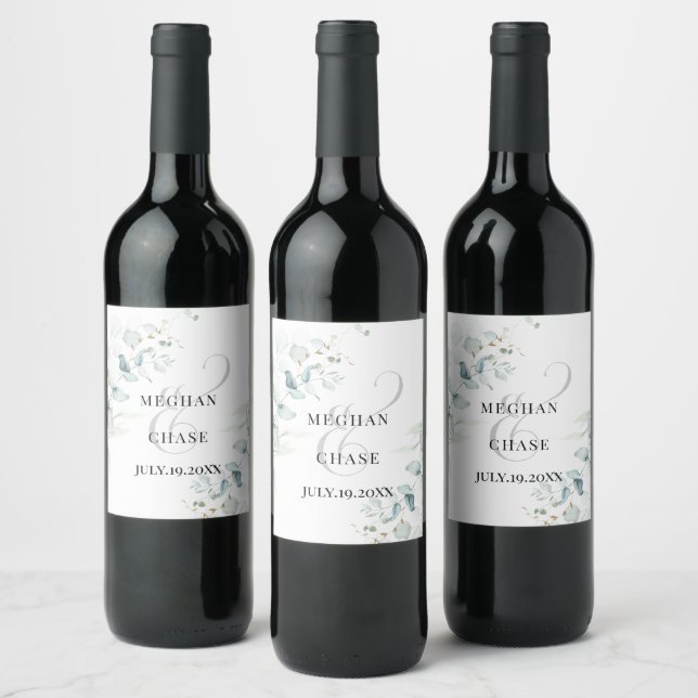 Striking Teal Purple Abstract Flower Wine Label (Bottles)