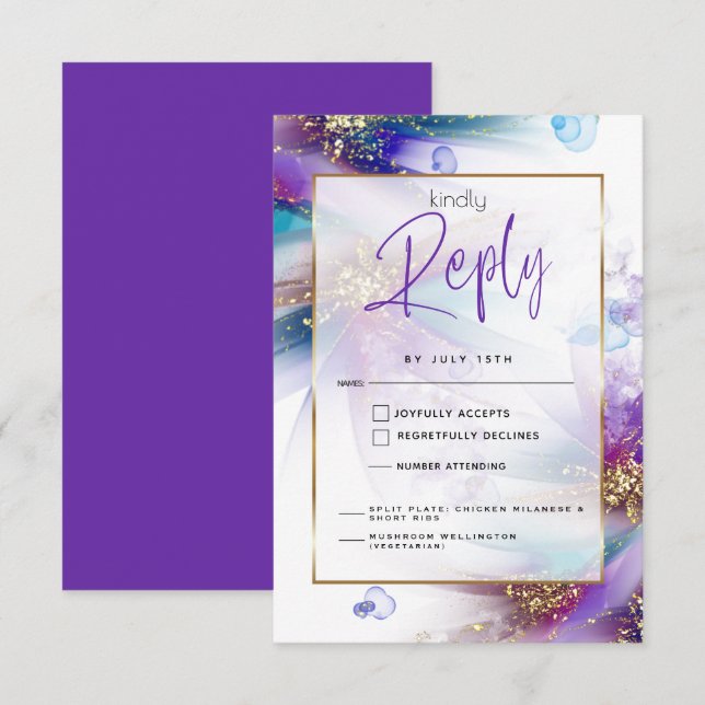 Striking Teal Purple Abstract Meal Choice RSVP  (Front/Back)