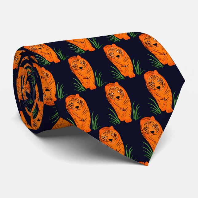 Striking Tigers against Midnight Blue Tie (Rolled)