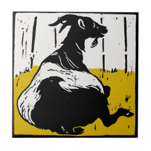 Striking Victorian Woodcut Animal Coaster - Goats