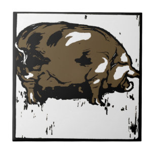 Striking Victorian Woodcut Animal Coaster - Pigs