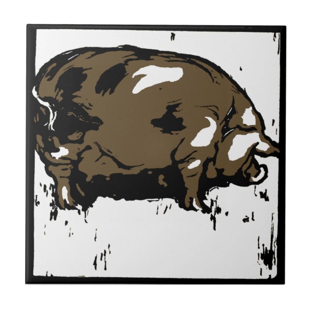 Striking Victorian Woodcut Animal Coaster - Pigs (Front)
