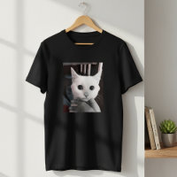 Striking White Cat with Big Eyes Men's Black 
