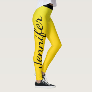 Striking Yellow and Black Custom Name Leggings