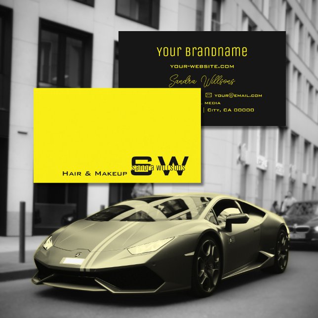 Striking Yellow and Black Simple with Monogram Business Card (Creator Uploaded)