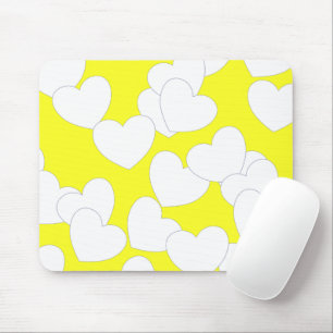 Striking Yellow Mousepad With Big White Hearts