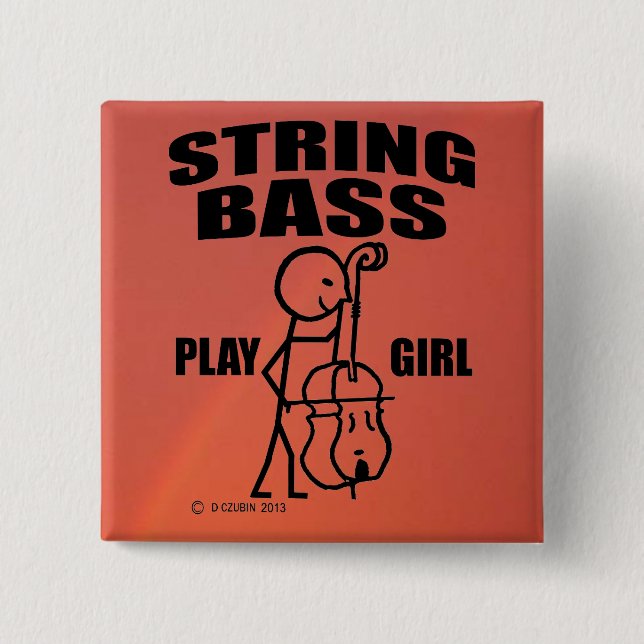 String Bass Play Girl 2 Inch Square Button (Front)