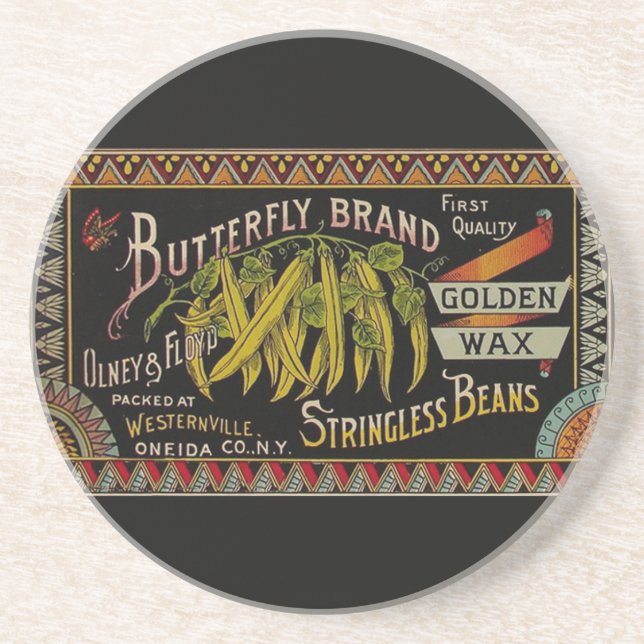 String Bean Label Vegetable Country Coaster (Front)