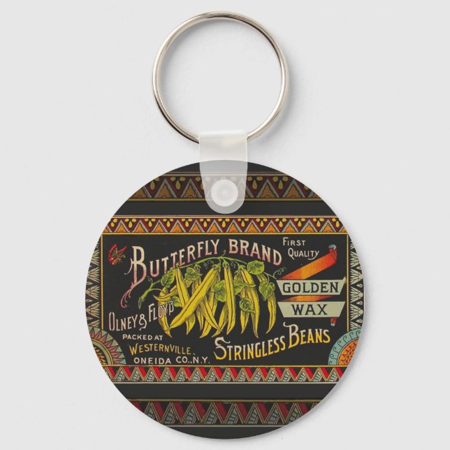 String Bean Label Vegetable Country Keychain (Front)