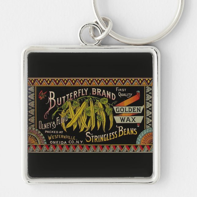 String Bean Label Vegetable Country Keychain (Front)