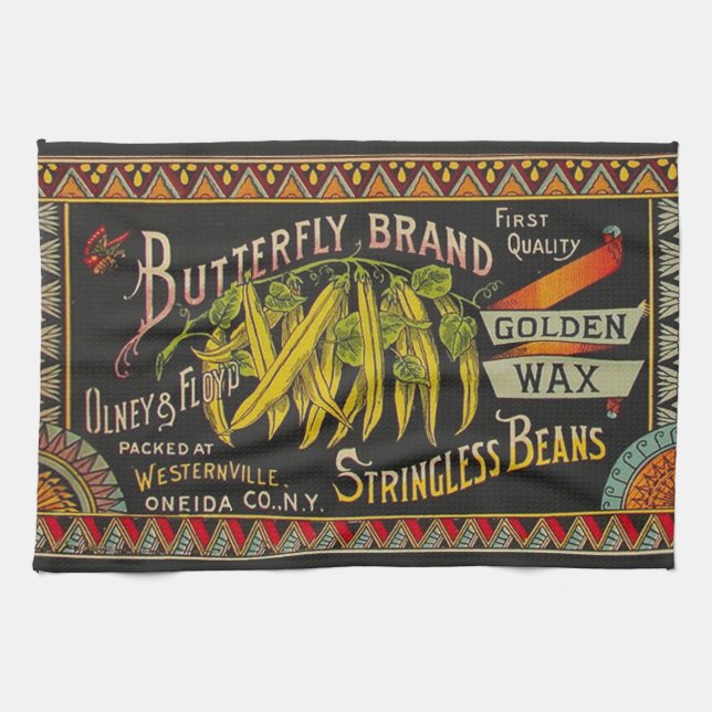 String Bean Label Vegetable Country Kitchen Towel (Horizontal)