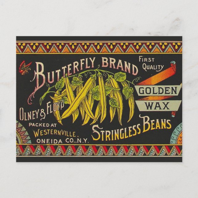 String Bean Label Vegetable Country Postcard (Front)