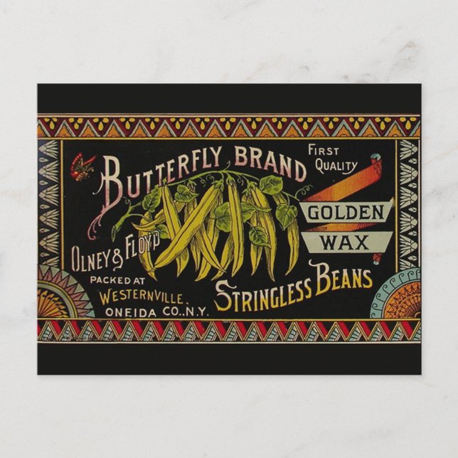 String Bean Label Vegetable Country Postcard (Front)