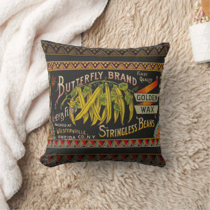 String Bean Label Vegetable Country Throw Pillow