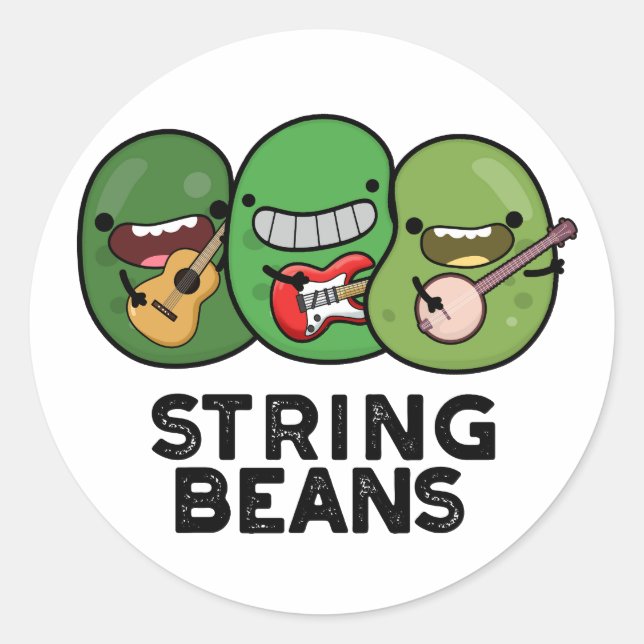 String Beans Funny Vegetable Pun  Classic Round Sticker (Front)