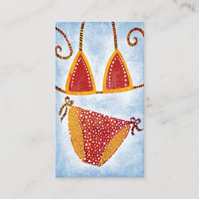 String Bikini Business Cards - Polka Dot Red Gold (Front)