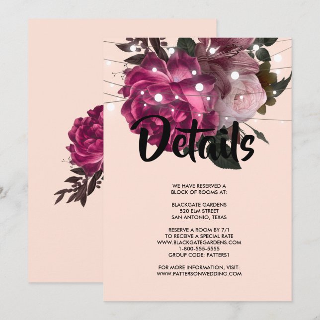 string light Burgundy flower  Invitation (Front/Back)