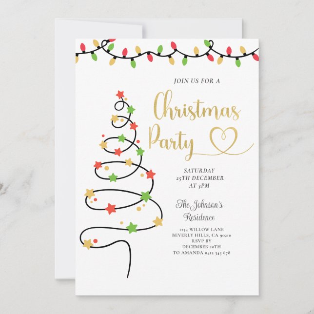 String Light Christmas Party Invite (Front)