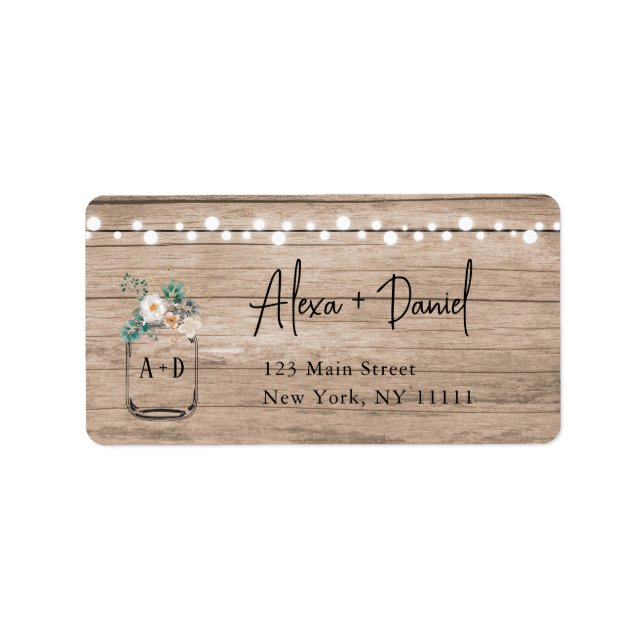 String Light Floral Mason Jar Return Address Label (Front)