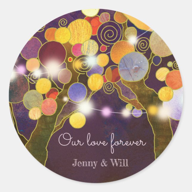 String Light Love Trees Wedding Favour Classic Round Sticker (Front)