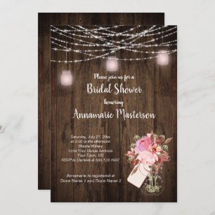String Light Mason Jar Floral Bridal Shower   Invitation