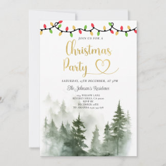 String Light Pine Trees Christmas Party Invitation