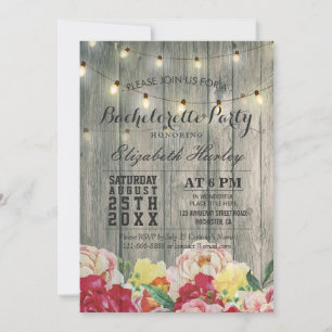 String Light Rustic Wood Floral Bachelorette Party Invitation