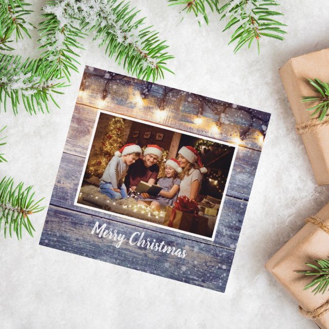String Light Rustic Wood Photo  Holiday Card (Creator Uploaded)