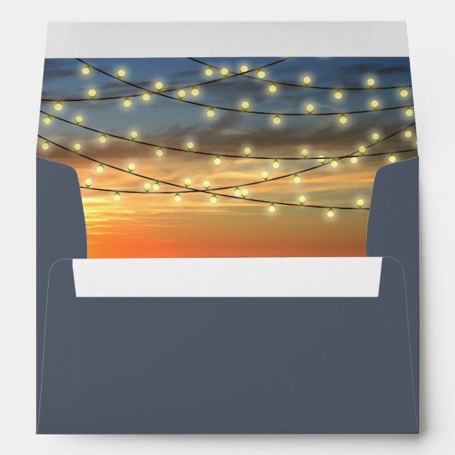 String Light Sunset Beach Wedding Envelope (Back (Bottom))