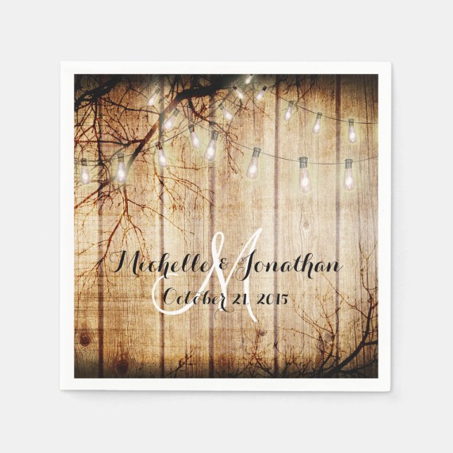 String Light Tree Vintage Barn Wood Wedding Napkin (Front)