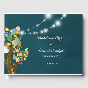 String Light Trees Teal Wedding Guest Book