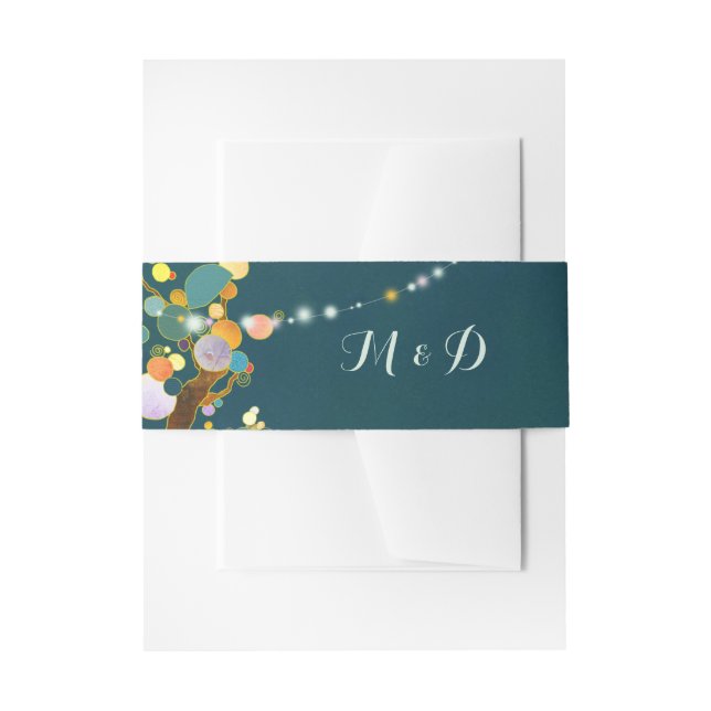 String Light Trees Teal Wedding Invitation Belly Band (Front Example)