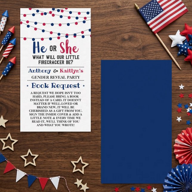 String Lights 4th Of July Gender Reveal Party Enclosure Card (Creator Uploaded)