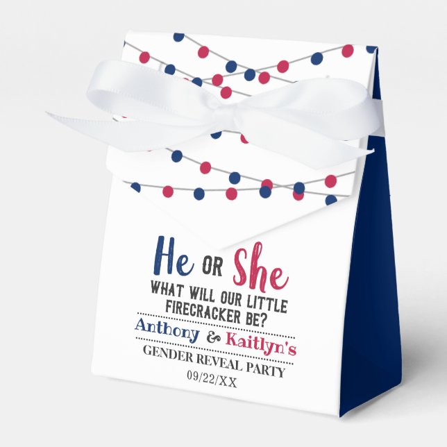 String Lights 4th Of July Gender Reveal Party Favor Box (Front Side)