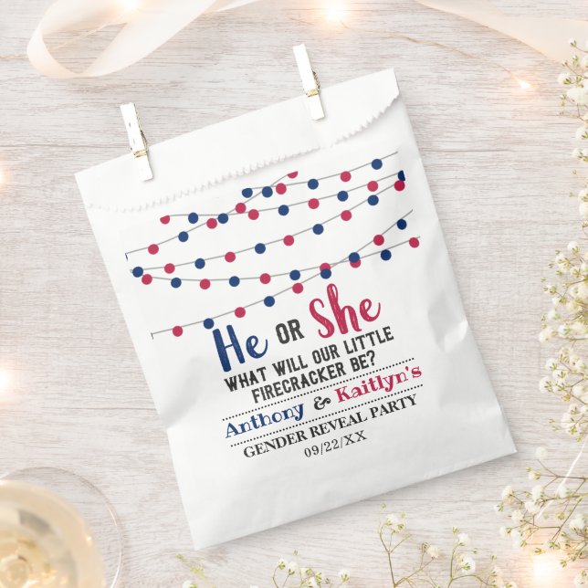 String Lights 4th Of July Gender Reveal Party Favour Bag (Clipped)