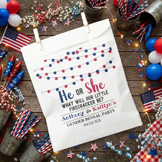 String Lights 4th Of July Gender Reveal Party Favour Bag (Creator Uploaded)