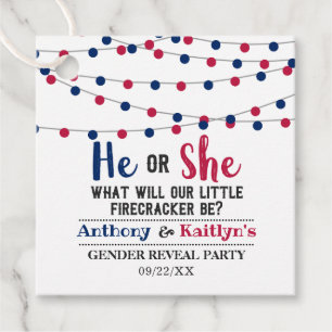 String Lights 4th Of July Gender Reveal Party Favour Tags