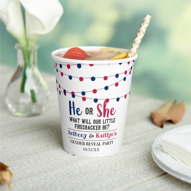 String Lights 4th Of July Gender Reveal Party Paper Cups (Insitu)